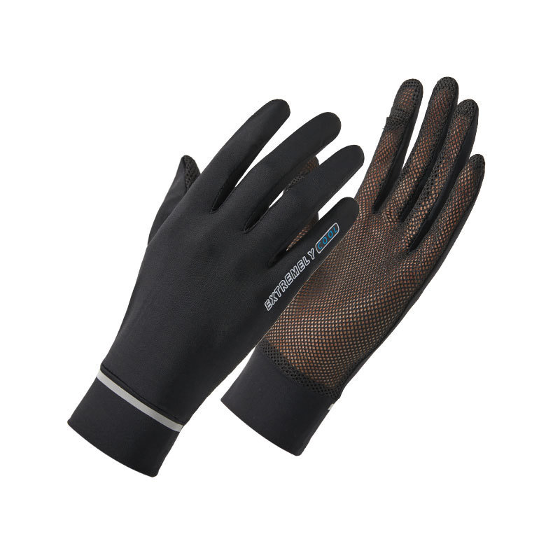 夏季防晒手套女翻盖露指户外电动车网眼透气防紫外线薄款冰丝手套·139翻盖黑色，