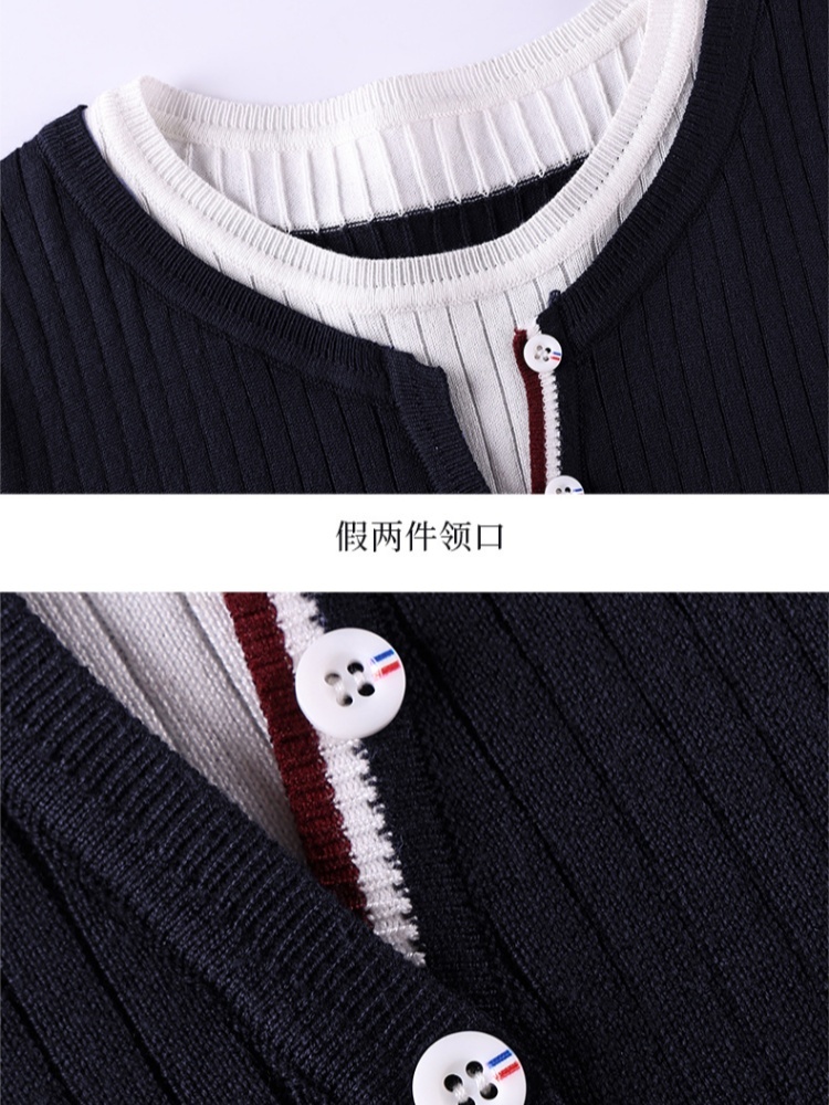 轩凌子假两件针织衫S92538049·宝蓝色