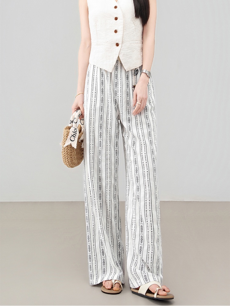 【大牌代工厂出品】和顺圣老钱风棉麻提花阔腿裤26030·条纹