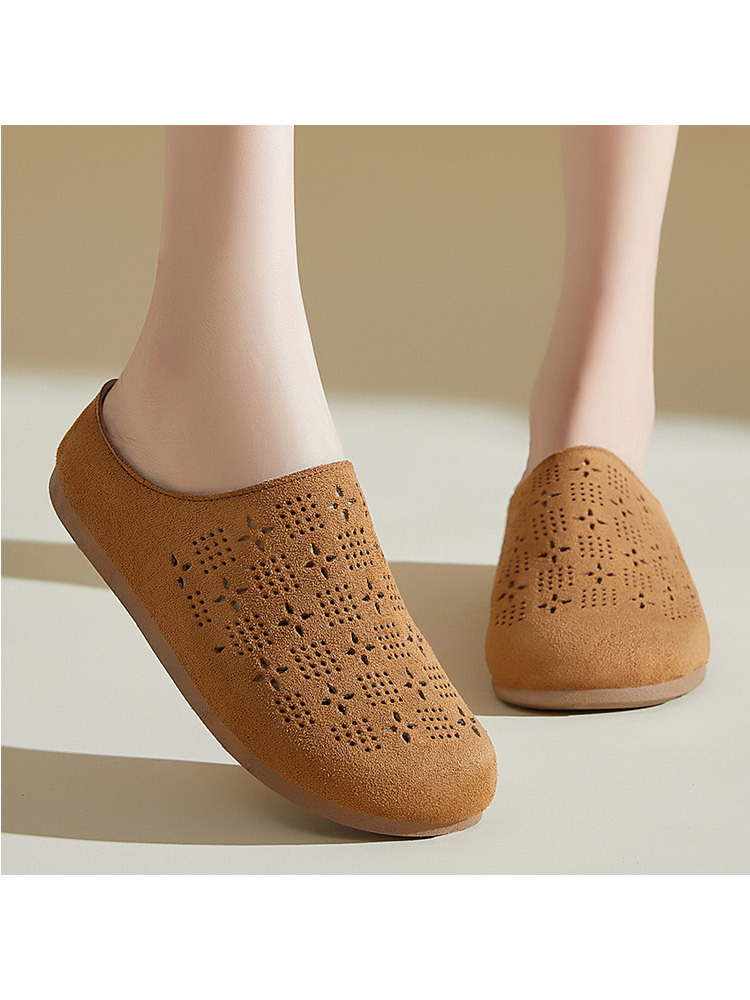 时尚雕花镂空透气一脚蹬百搭勃肯半拖鞋·苔藓绿