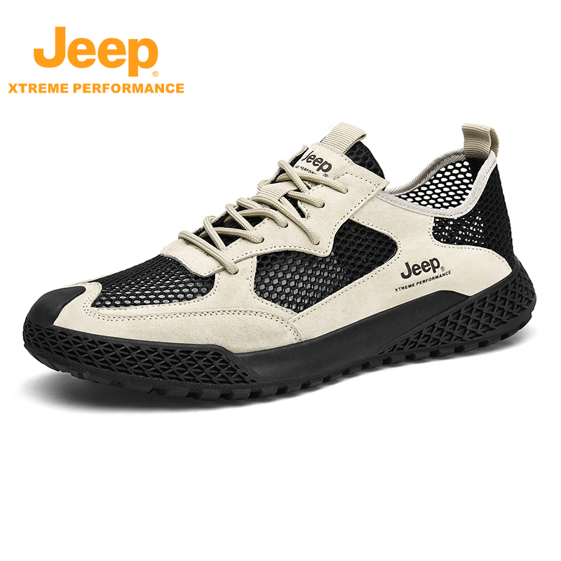 jeep男鞋新款夏季薄款休闲网鞋透气防臭P321091241-1·沙色（皮鞋码）