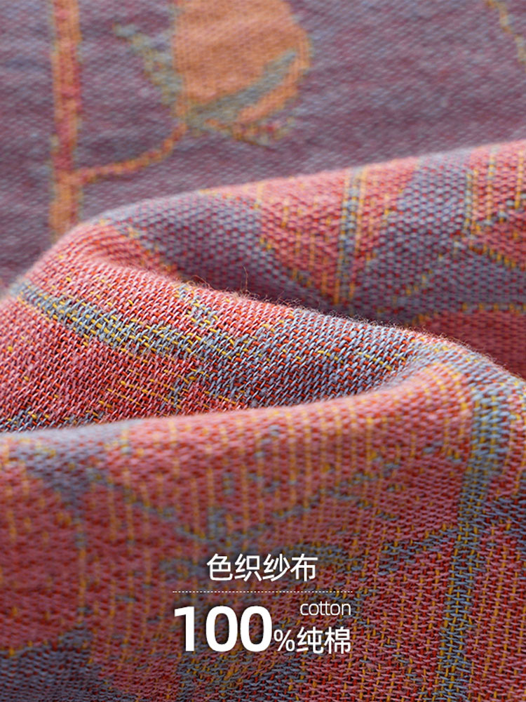 【V领短袖+七分裤】100纯棉纱开扣国风印花套装·紫色