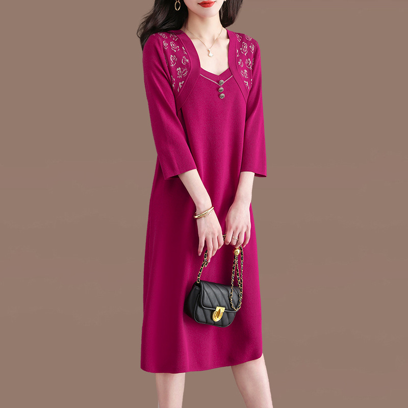 2023新款时尚品质针织连衣裙-2806·玫红