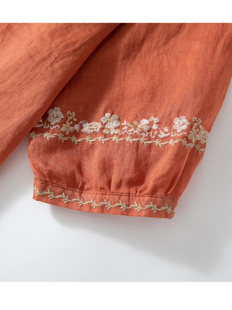 【100苎麻】可风各刺绣七分袖衬衫63052·藏青色