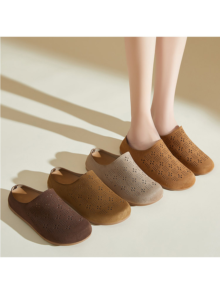 时尚雕花镂空透气一脚蹬百搭勃肯半拖鞋·苔藓绿