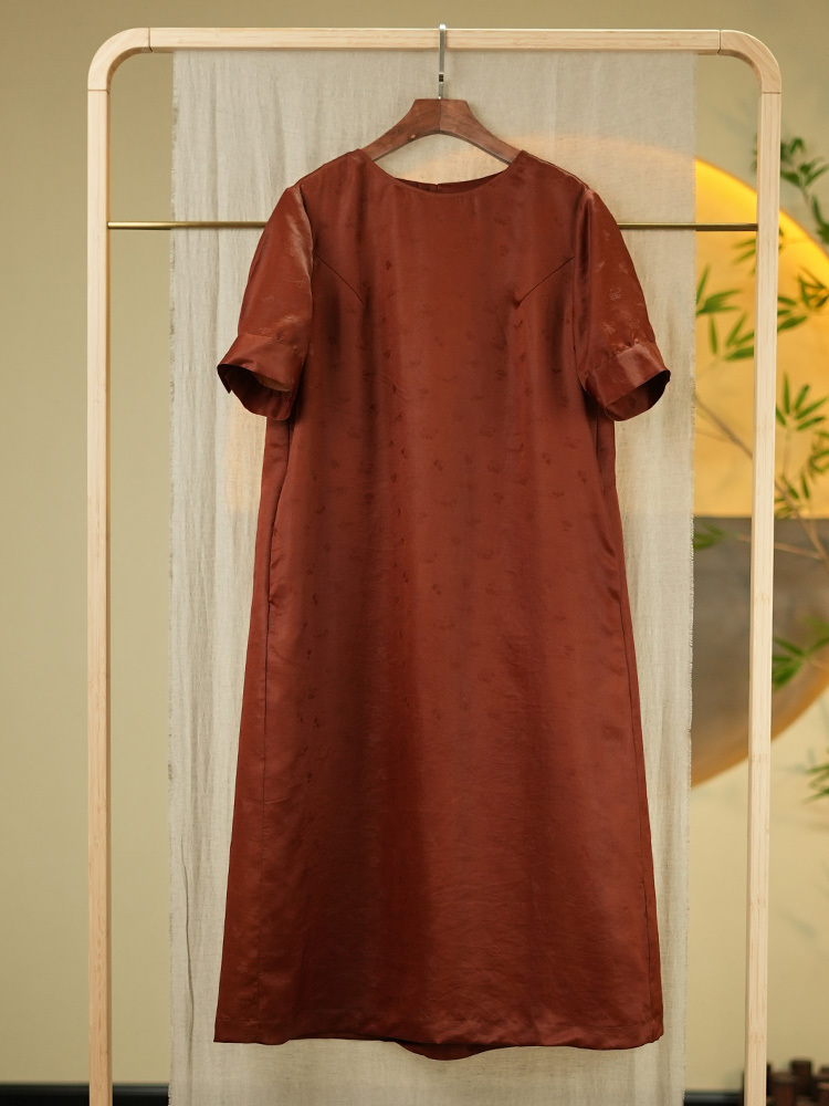 【会员日专享】锦传统手工整染红云纱油料连衣裙21069·檀红色