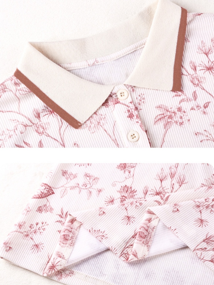 轩凌子素雅印花短袖T恤S82620005·粉色