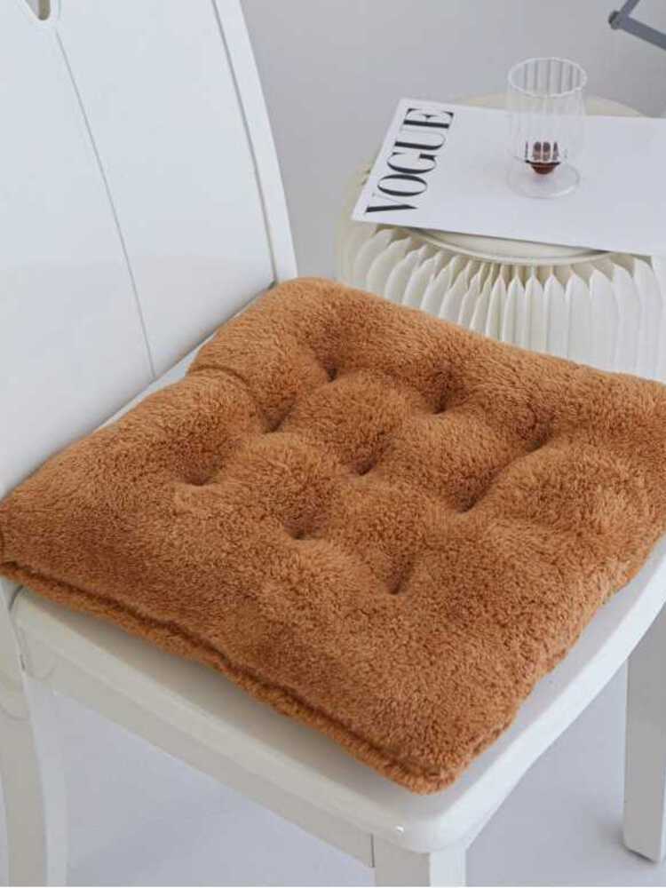 4个纯色沙发毛绒坐垫椅子加厚软垫子40*40*7cm·咖色