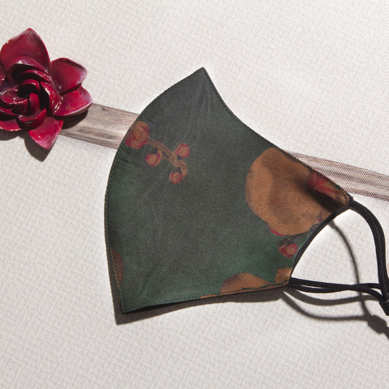 丁摩 3个组香云纱口罩(赠5个熔喷布口罩垫)20-160·墨紫色，菊花，绿桃色