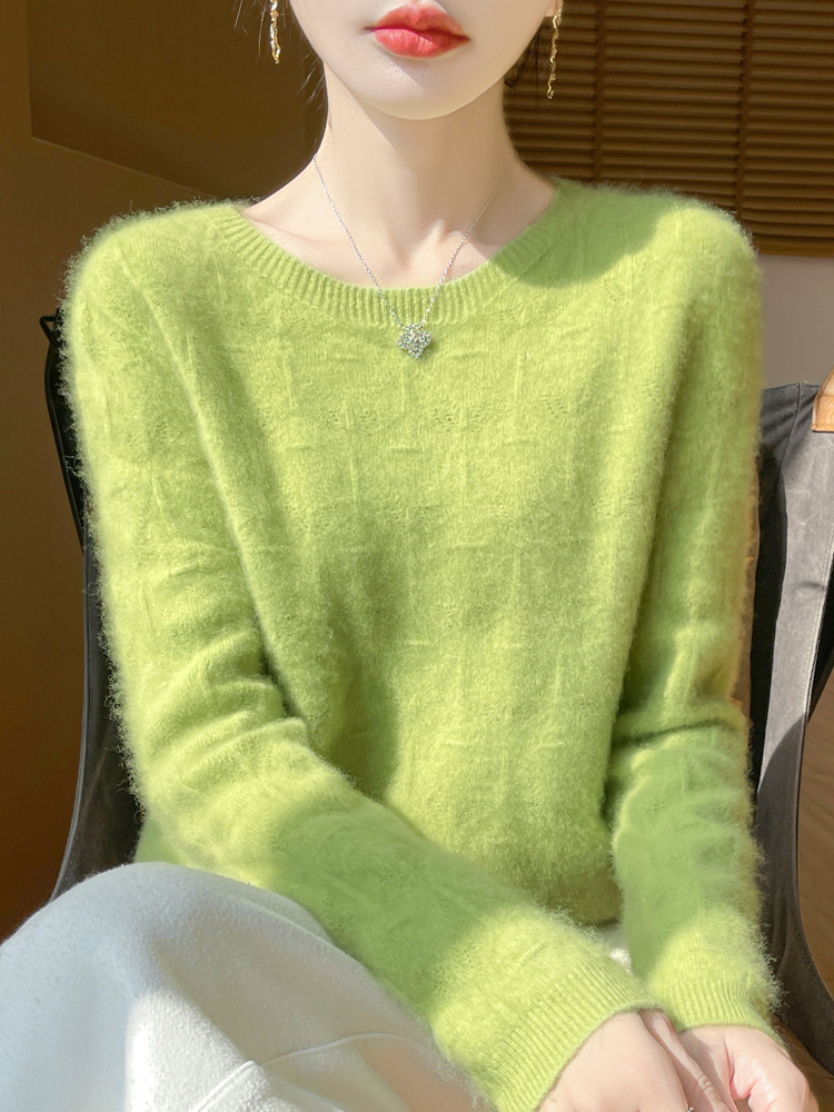 【100羊毛】特舒小镂空软糯毛衣TS-941·果绿色