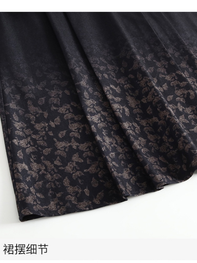 梦卓旋高雅印花毛呢半裙8090-18793·黑小花