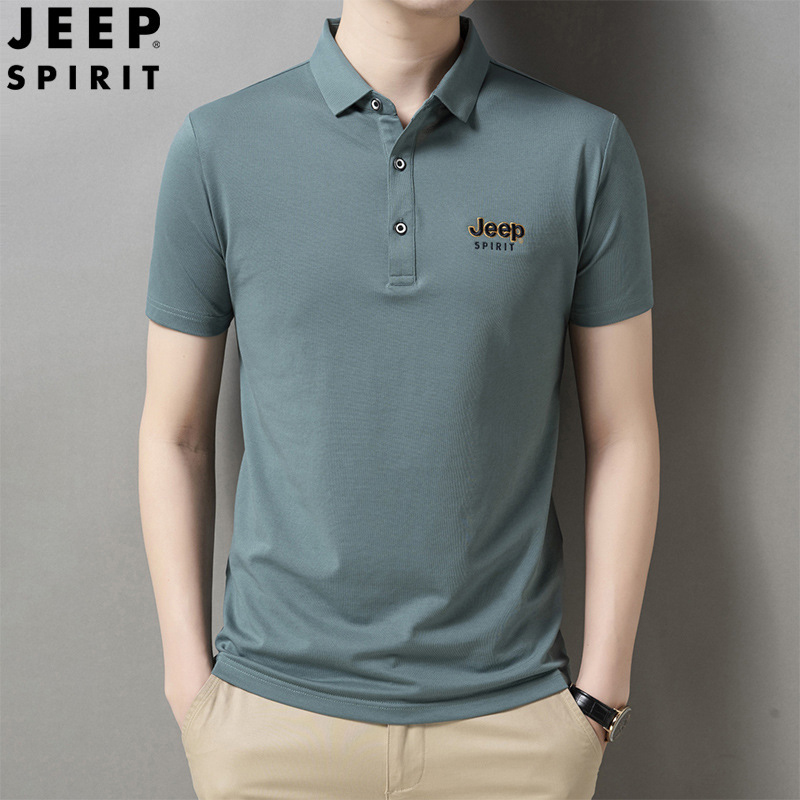 jeep2023春夏新款男士短袖POLO衫修身翻领t恤商务休闲上衣H-2302#·果绿色