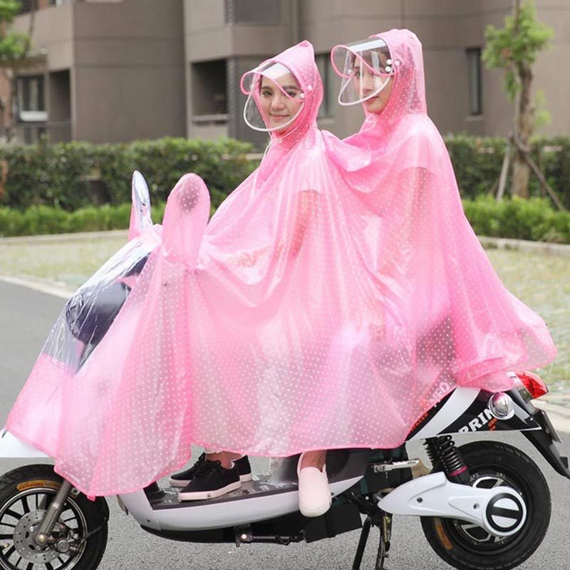 电车电瓶摩托车电动自行车母子透明雨衣成人男女雨披·白雪花