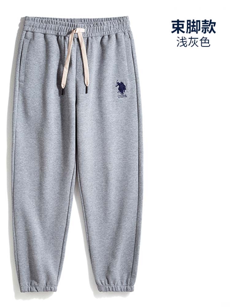 USPA春秋款华棉复牛奶丝卫裤K653·浅灰(束口)