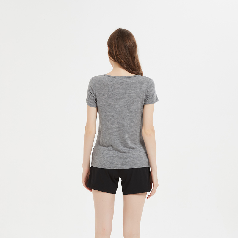 [质数N]女超细羊毛圆领短袖T恤·黑色