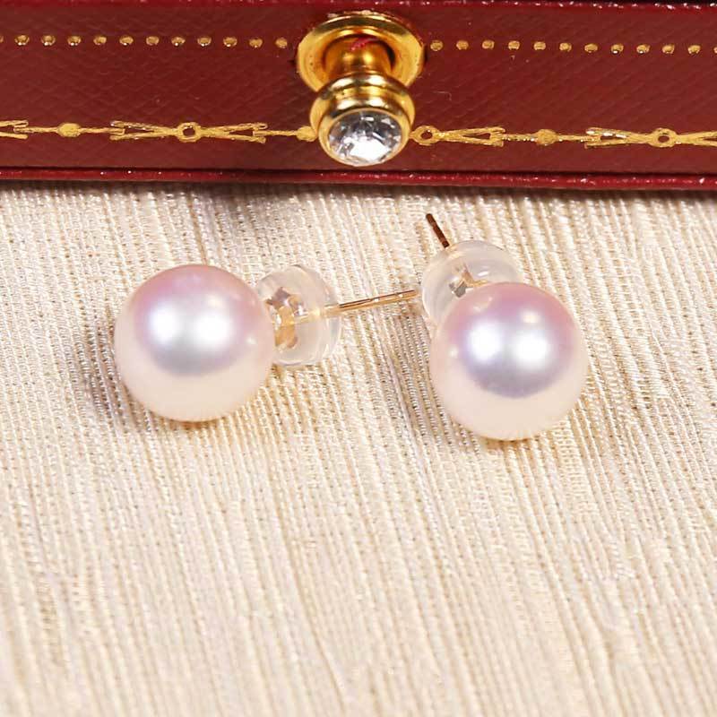 京珠部落18k金日本akoya樱花粉珍珠耳钉8-8.5mm 共同 共同