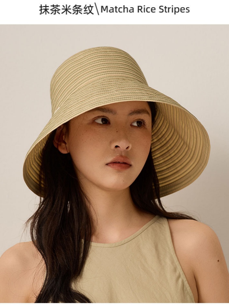 玖策条纹蝴蝶结大帽檐渔夫帽A4-2-1-M6171·白色