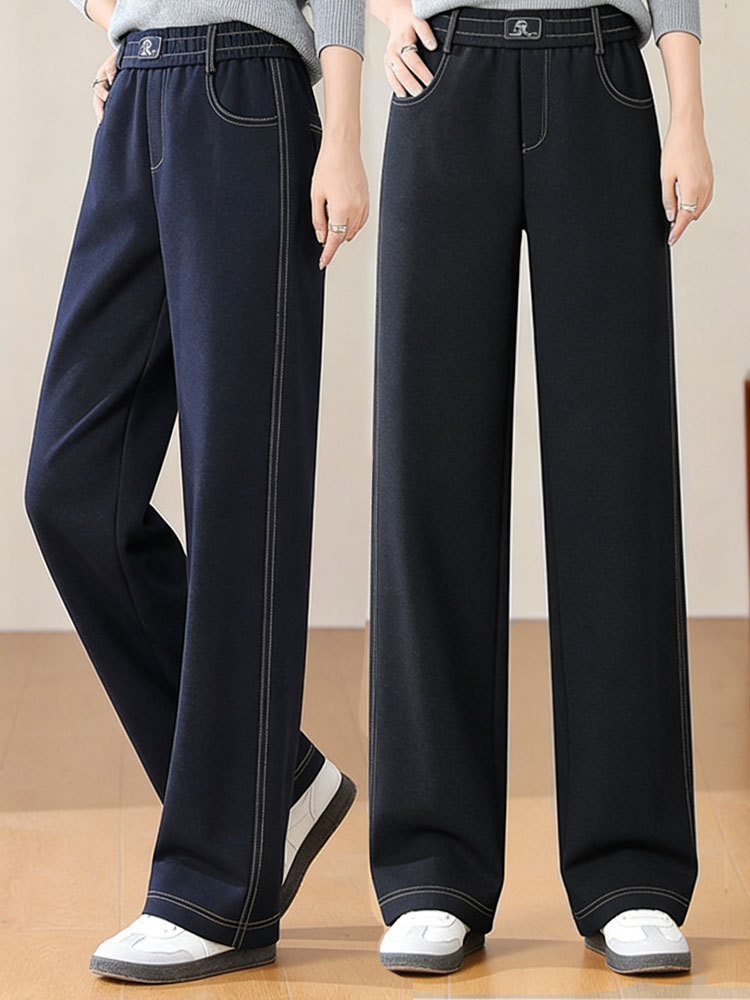 春秋款垂感弹力松紧腰直筒裤牛仔裤0326#·牛仔蓝