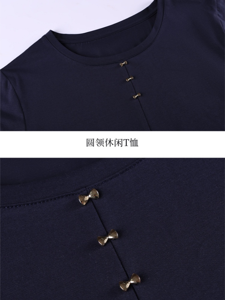 【93精梳棉】轩凌子金属蝴蝶结七分袖收腰T恤XS82610030·豆绿色