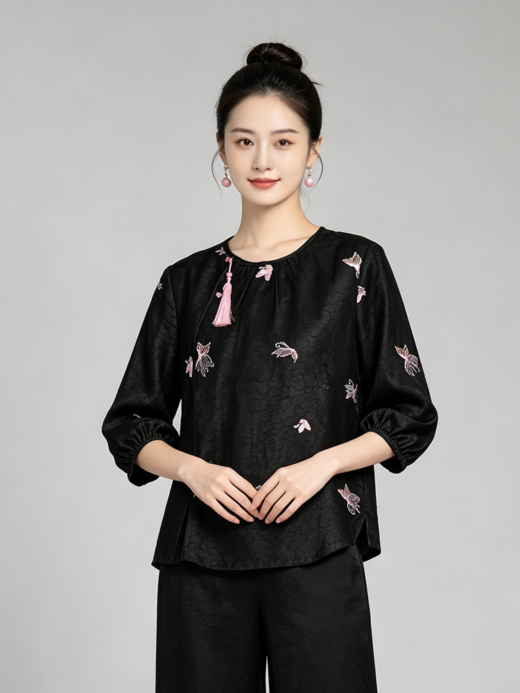 锦纯桑蚕丝上衣2572-1·粉花