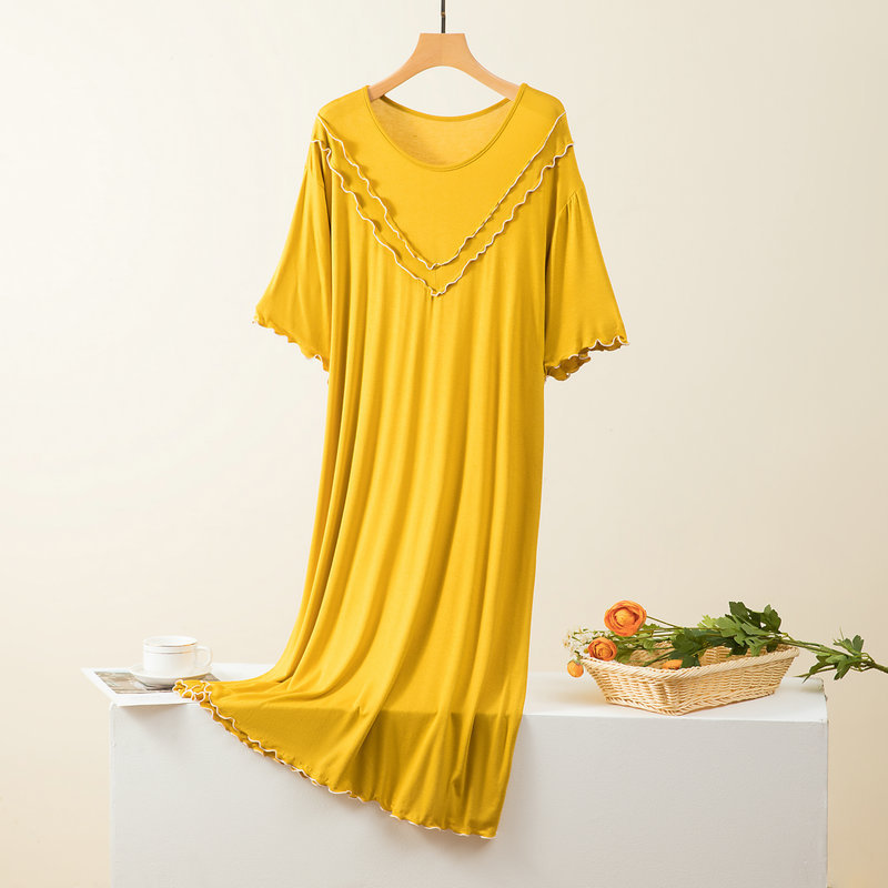 丽鸟儿新款莫代尔居家睡裙连衣裙可外穿洋气休闲睡衣·AWLS-627黄色