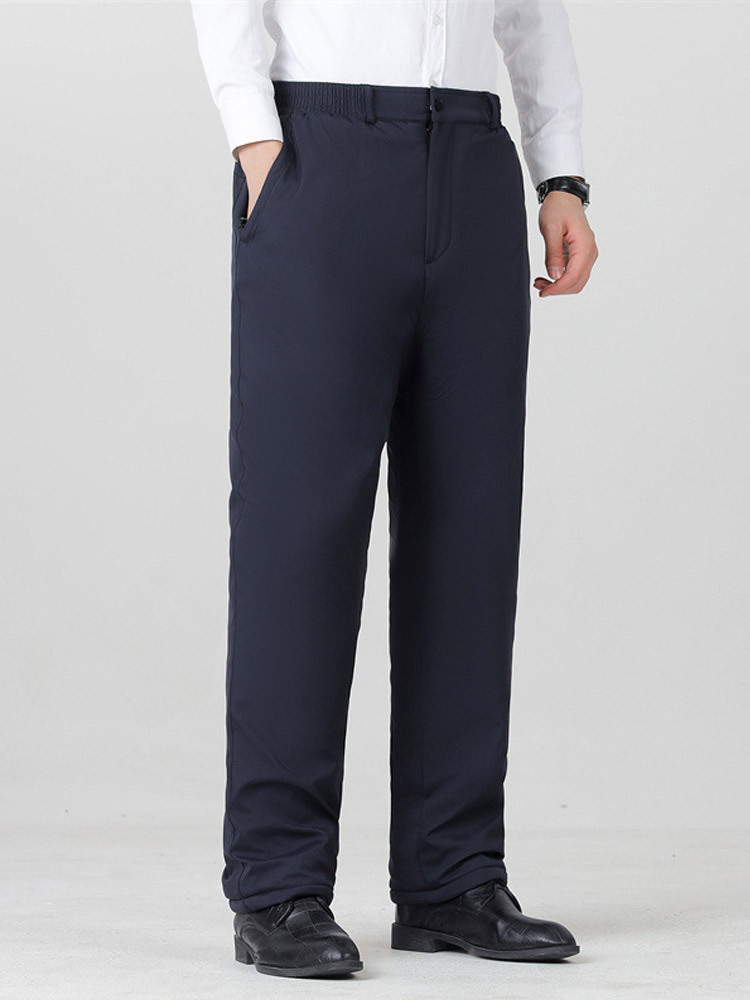 新款超厚羊羔绒保暖松紧腰门襟口袋男士西裤·藏青色