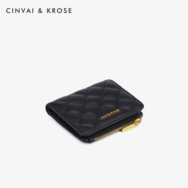 CinvaiKrose 钱包女短款牛皮零钱包时尚女钱夹女包K6140·黑色