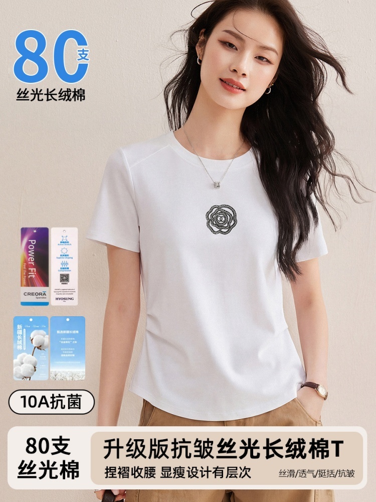 【80S丝光长绒棉】修娴重工玫瑰烫钻T恤W26·白色