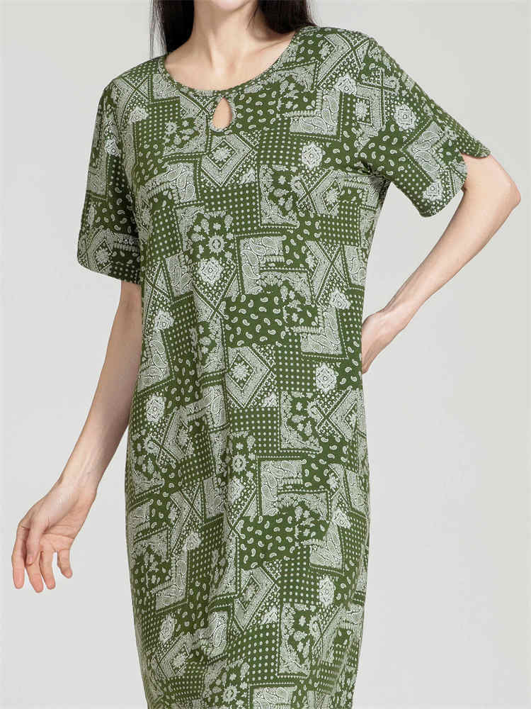 【专柜同步】纤丝鸟几何欧尚花系列女士圆领半袖裙·绿色花