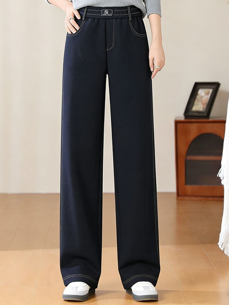 春秋款垂感弹力松紧腰直筒裤牛仔裤0326#·牛仔蓝