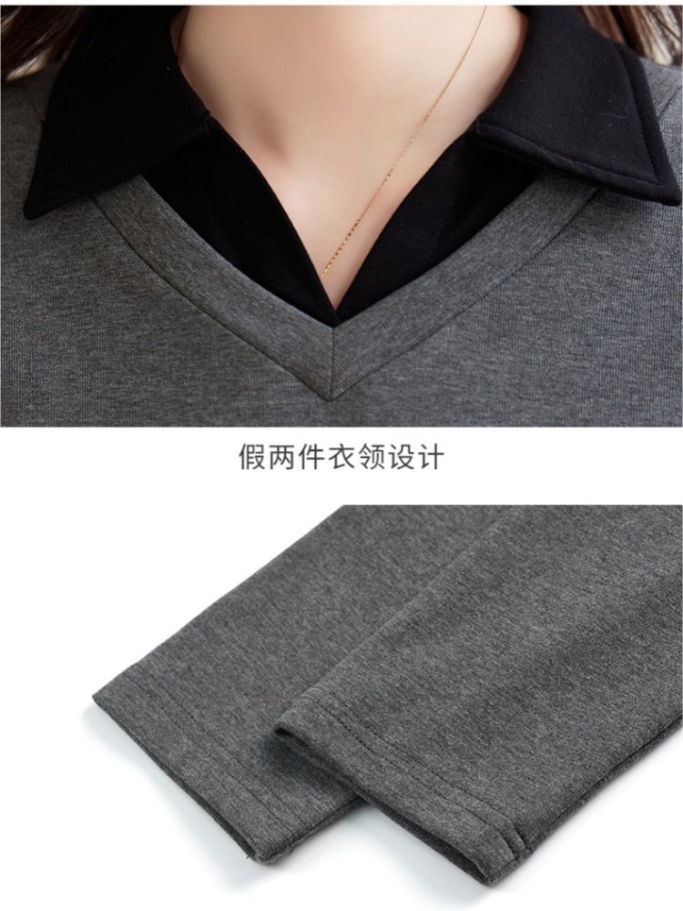 【92精梳棉】轩凌子假两件V领T恤S82430124·花灰色