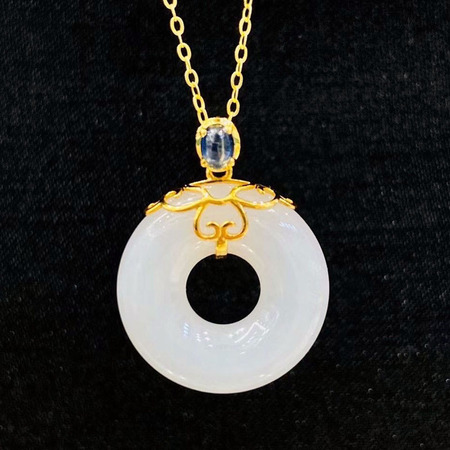 超值老冯记18k金镶和田玉羊脂玉圆环平安扣原创设计吊坠