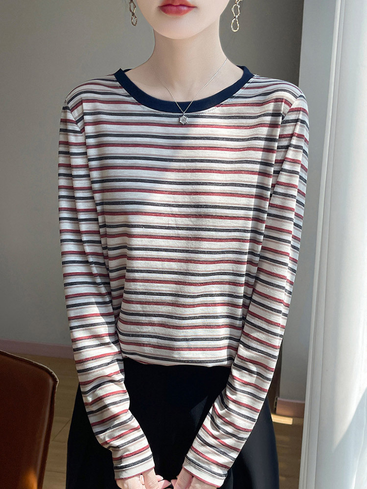 新款超细纤维透气多彩条纹气质减龄防晒衫·炫彩条纹