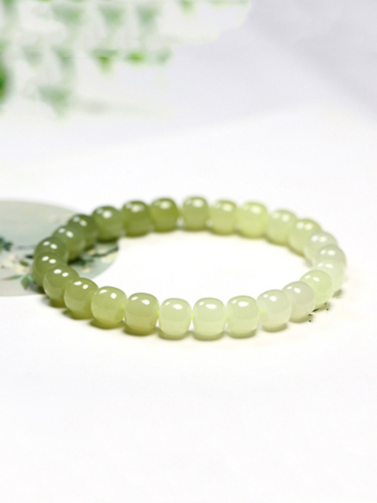 老冯记和田玉手链晴水渐变老型珠手串桶珠单圈简约