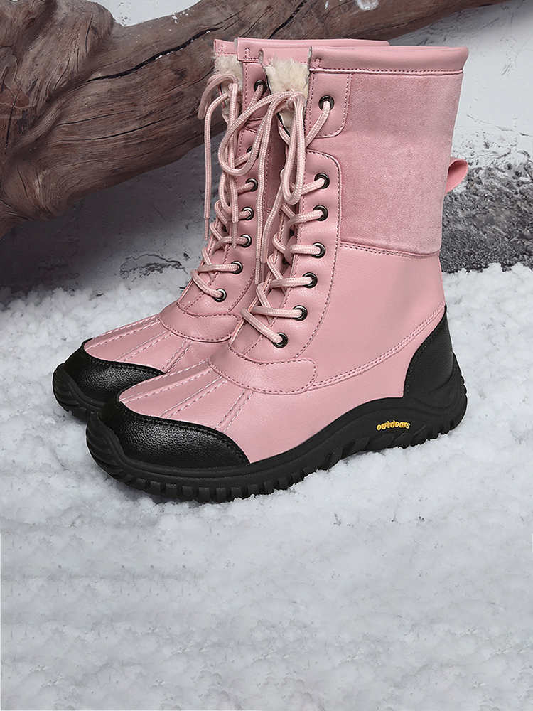 雪地靴女士高筒棉靴冬季大码保暖棉鞋户外防滑雪地靴抗寒LW-5469·粉色