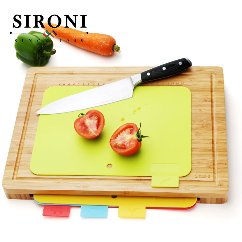 斯罗尼（SIRONI）多功能分类菜板5件套组 健康分类 防霉抗菌 防止串味 .桔色