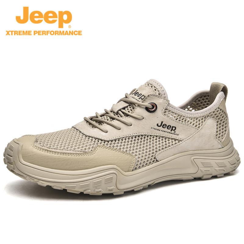 jeep男鞋夏季透气网面运动休闲鞋户外防滑登山鞋防臭软底P311291703·沙色