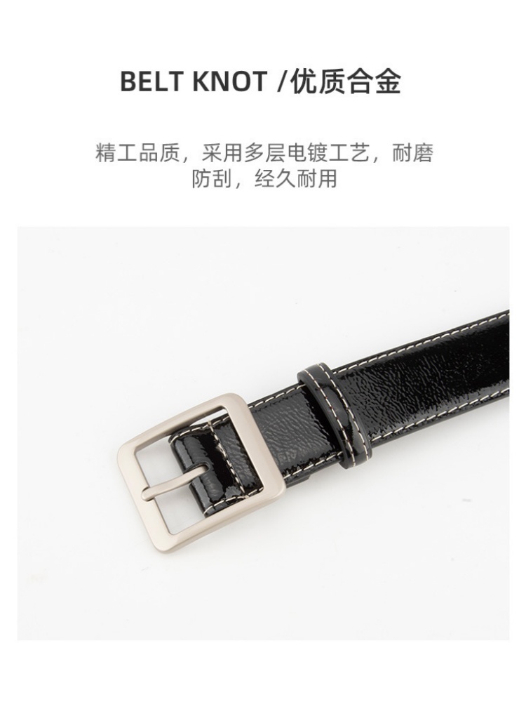 杜鹃鸟漆面牛皮方扣腰带38028·米色