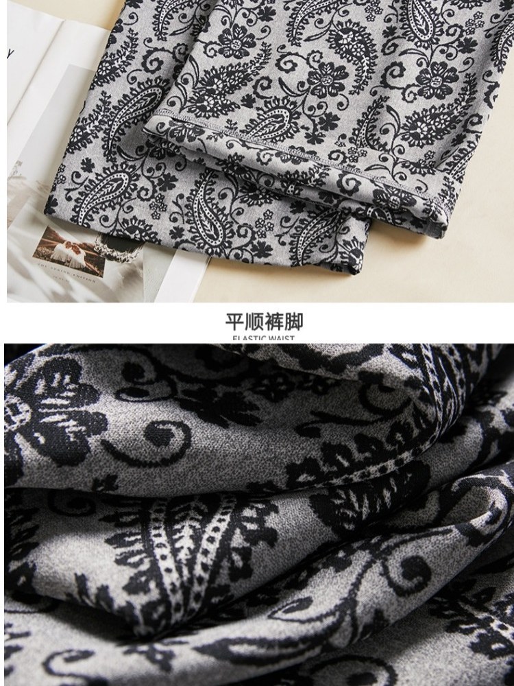 【大牌代工厂出品】和顺圣复古印花雪纺阔腿九分裤ZSH-FG25691·腰果花