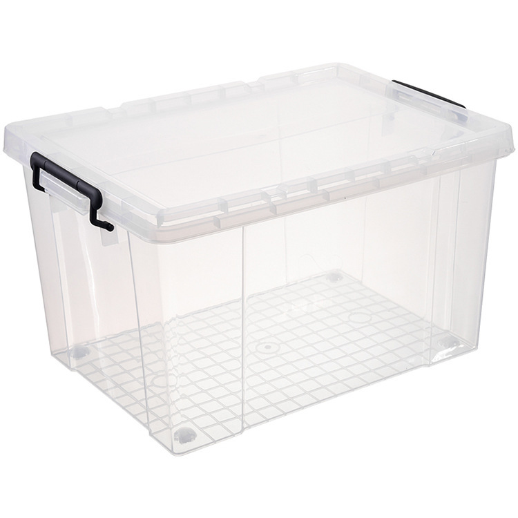 特大号透明收纳箱塑料清仓储物盒整理箱有盖衣服箱子家用大号加厚·透明色