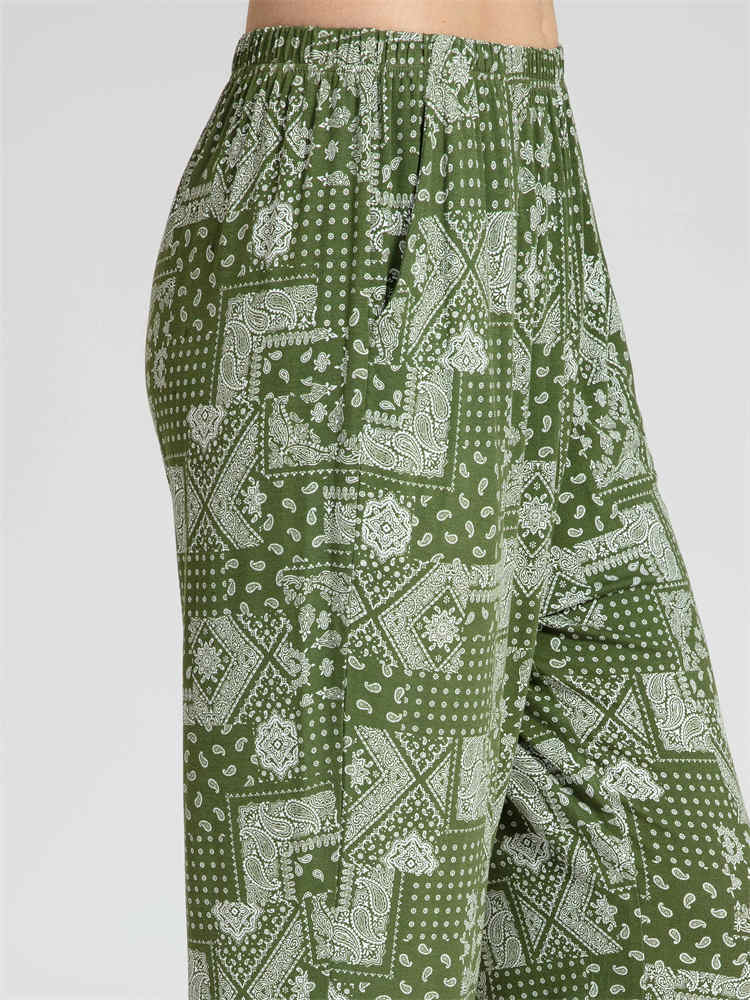 【专柜同步】纤丝鸟几何欧尚花系列女士哈伦收口九分裤·绿色花