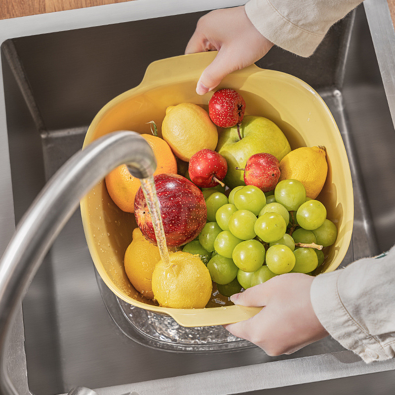 厨房双层洗菜篮洗水果神器淘菜盆果盘8228·黄色
