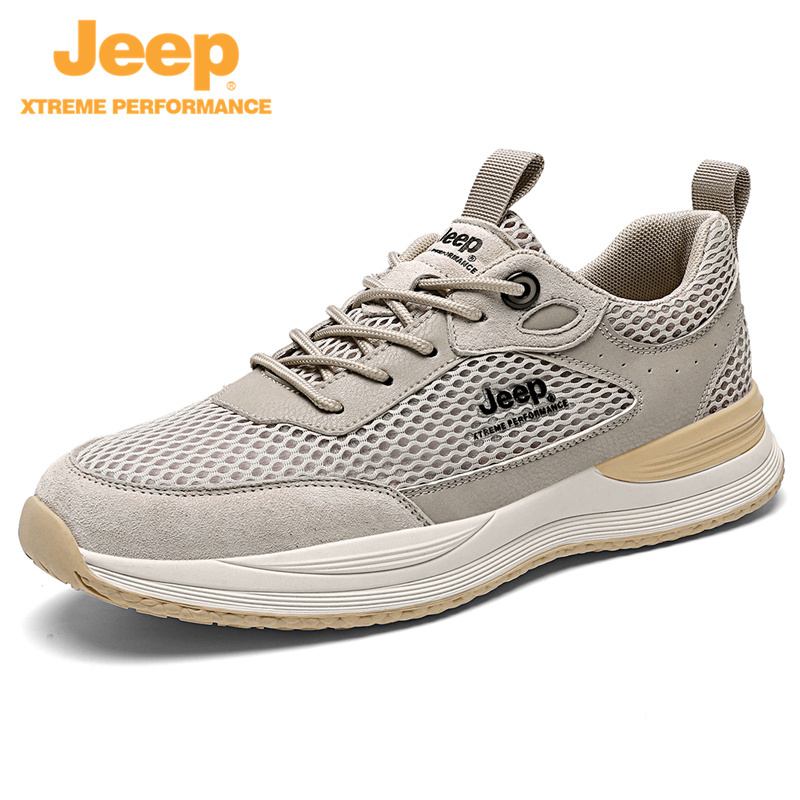 jeep男鞋夏新款网鞋透气防臭轻便软底跑步P311292612·沙色