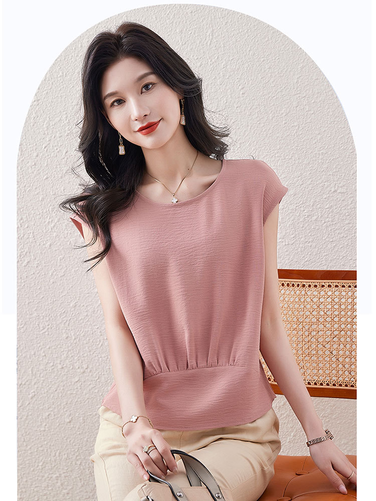 【特价款】棉麻优雅宽松拼接显瘦衣摆短袖·紫红