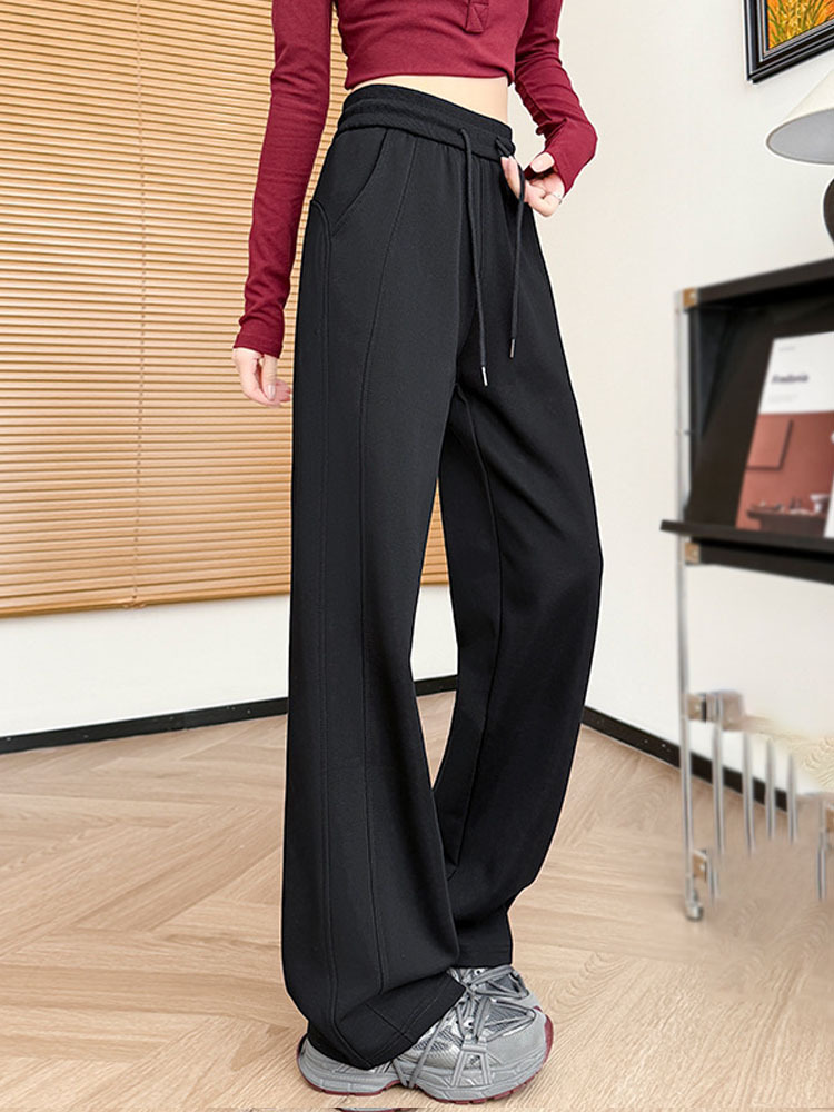 丁摩 巨厚羊羔绒阔腿裤冬款加绒保暖直筒裤W203·单裤-加长-黑色