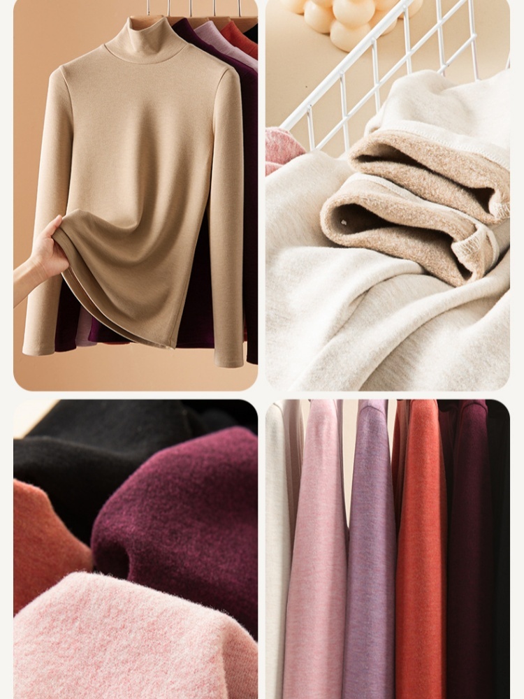 【蚕丝羊毛】修娴暖绒高领打底衫R6334·绿色