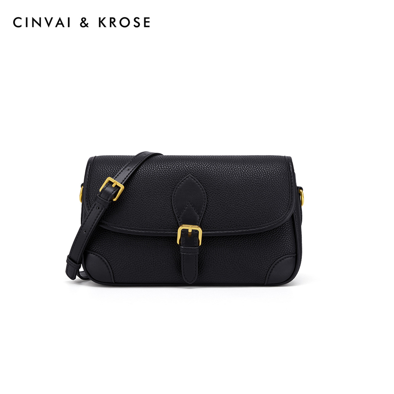 CinvaiKrose 包包女真皮斜挎包奢侈品牌通勤单肩包女包B6416·黑色