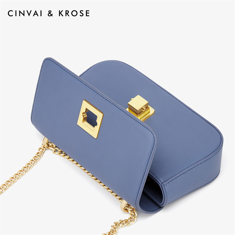 CinvaiKrose 包包新款包包女牛皮链条斜挎包小方包腋下包女包B6335·浅蓝色