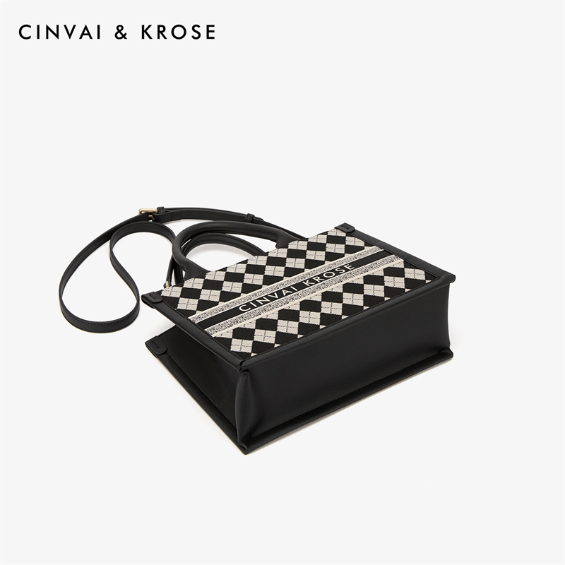 CinvaiKrose 包包女手提包帆布托特包单肩包女包C6512·棋盘黑格-小号