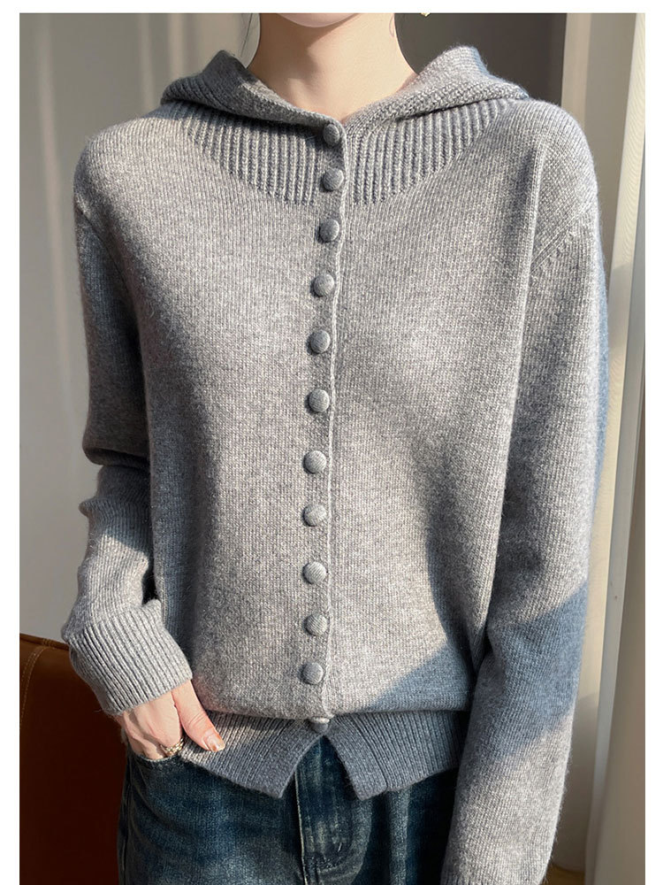 新款安迪绒超保暖百搭连帽开衫毛衣·浅灰色